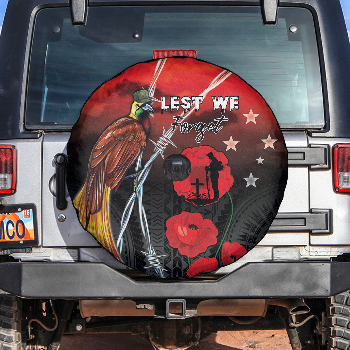 Papua New Guinea Remembrance Day Spare Tire Cover Lest We Forget LT05 Red - Polynesian Pride