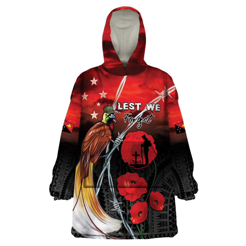 Papua New Guinea Remembrance Day Wearable Blanket Hoodie Lest We Forget LT05 One Size Red - Polynesian Pride