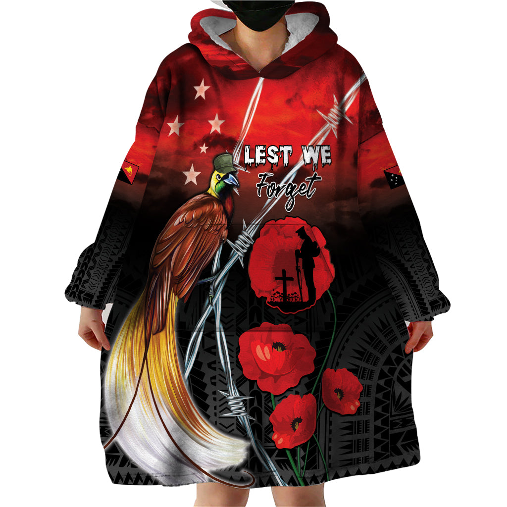 Papua New Guinea Remembrance Day Wearable Blanket Hoodie Lest We Forget LT05 - Polynesian Pride