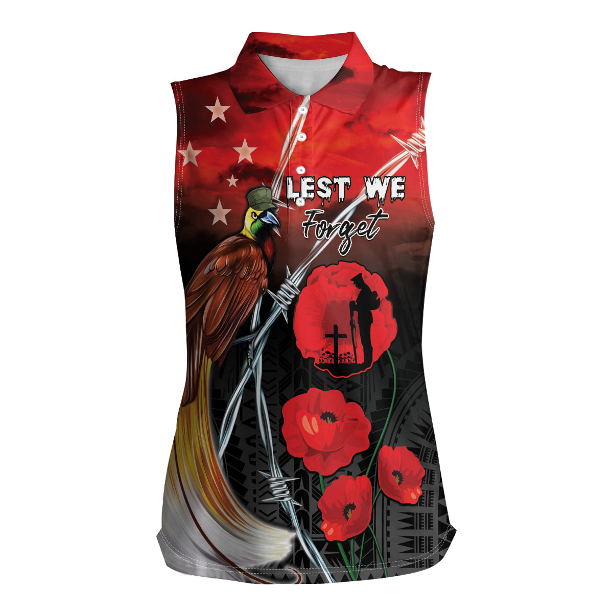 Papua New Guinea Remembrance Day Women Sleeveless Polo Shirt Lest We Forget