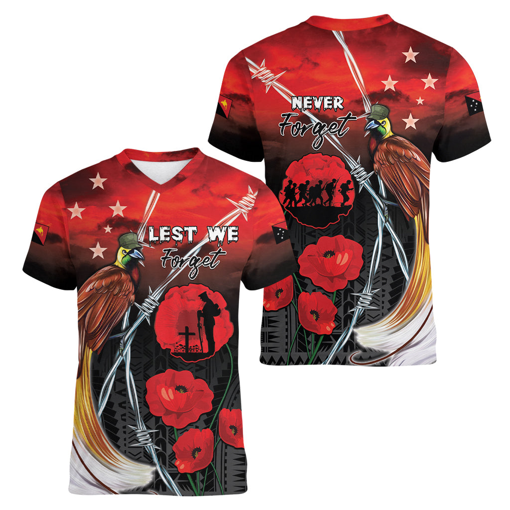 Papua New Guinea Remembrance Day Women V-Neck T-Shirt Lest We Forget
