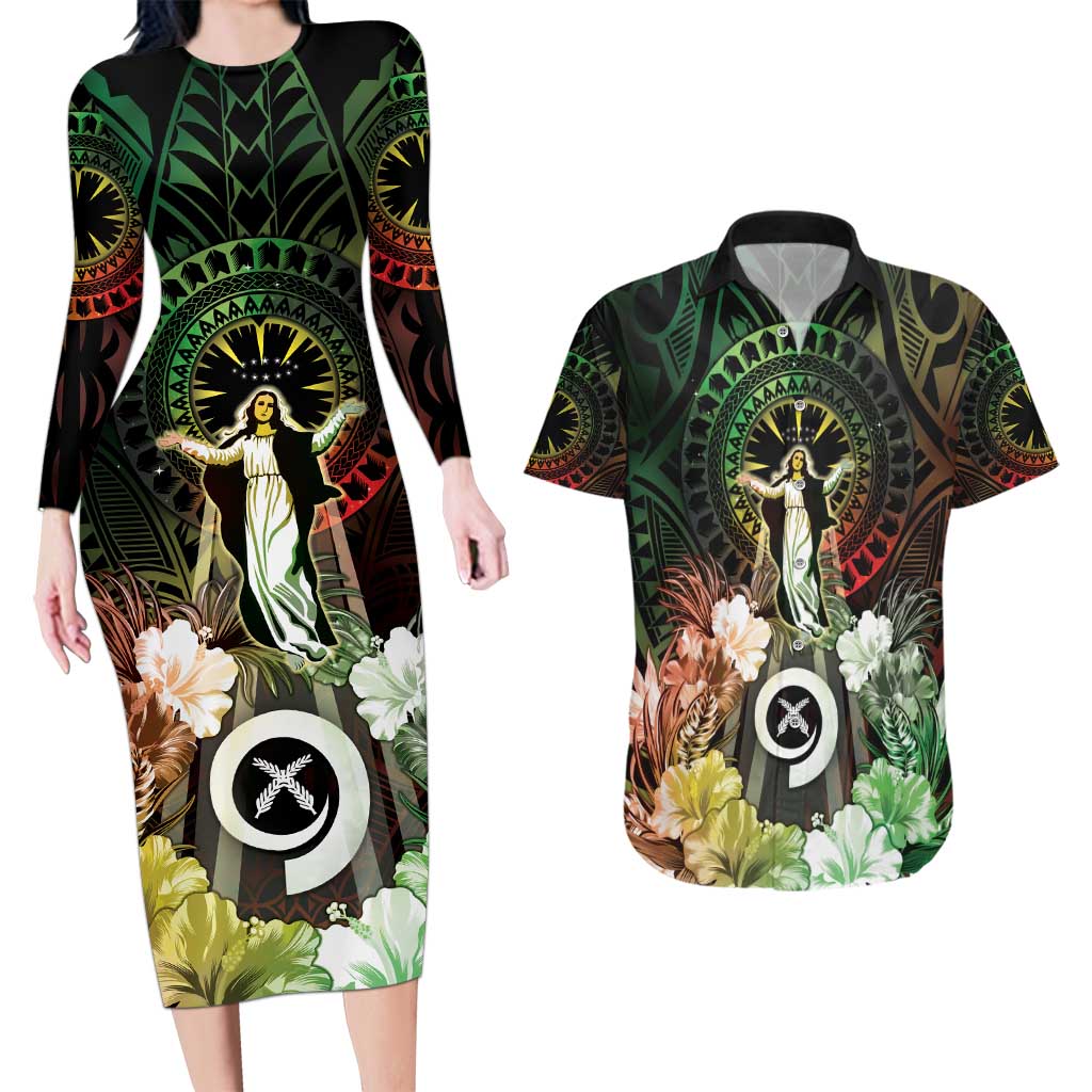 Vanuatu Happy Assumption Day Couples Matching Long Sleeve Bodycon Dress and Hawaiian Shirt LT05 Reggae - Polynesian Pride