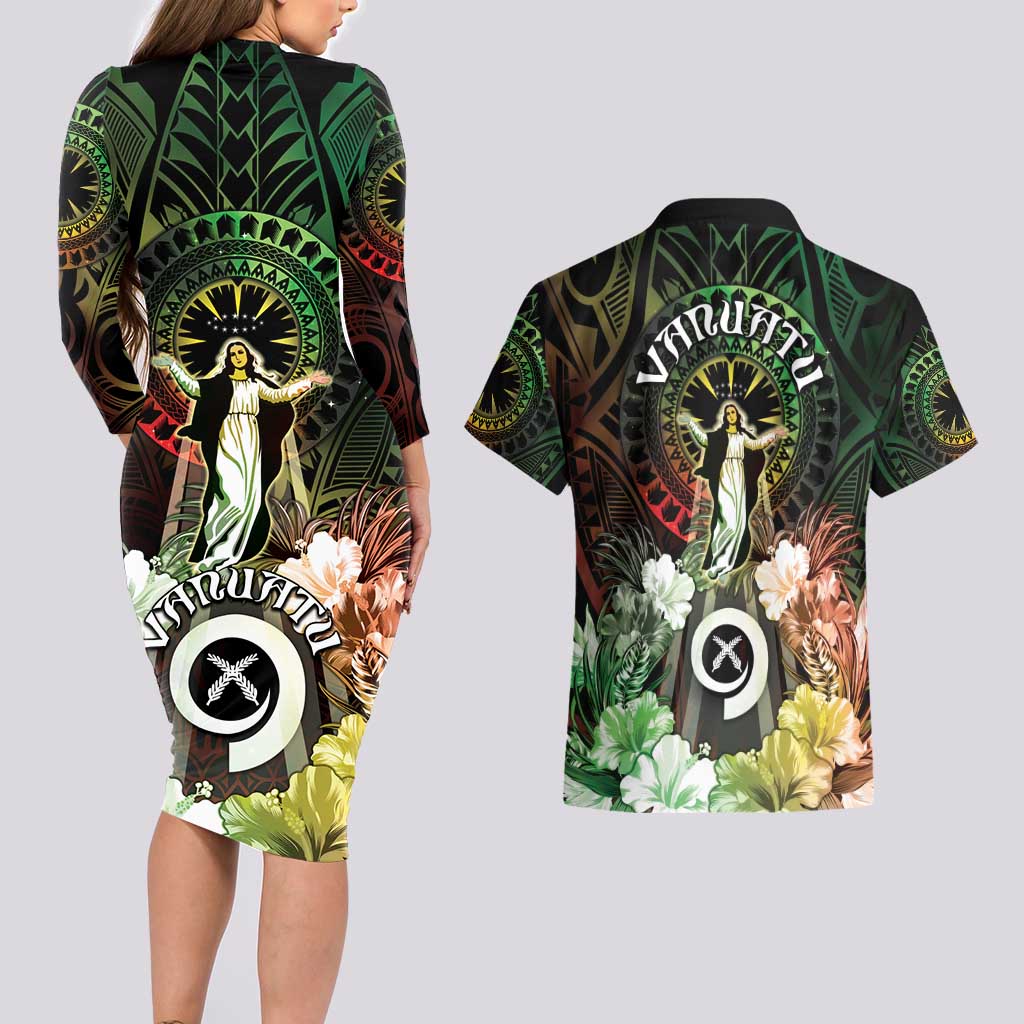 Vanuatu Happy Assumption Day Couples Matching Long Sleeve Bodycon Dress and Hawaiian Shirt LT05 - Polynesian Pride