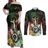 Vanuatu Happy Assumption Day Couples Matching Off Shoulder Maxi Dress and Long Sleeve Button Shirt LT05 Reggae - Polynesian Pride
