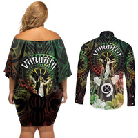 Vanuatu Happy Assumption Day Couples Matching Off Shoulder Short Dress and Long Sleeve Button Shirt LT05 - Polynesian Pride