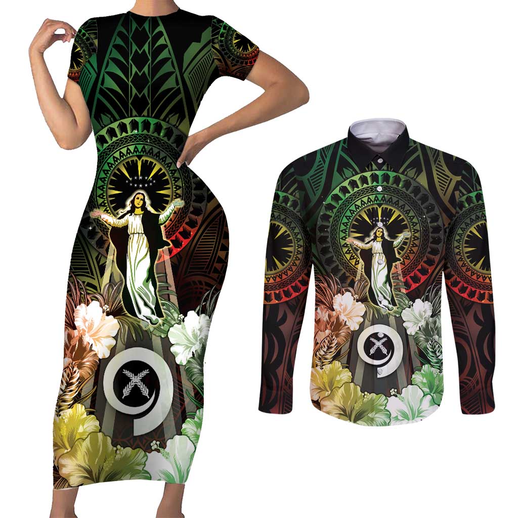 Vanuatu Happy Assumption Day Couples Matching Short Sleeve Bodycon Dress and Long Sleeve Button Shirt LT05 Reggae - Polynesian Pride