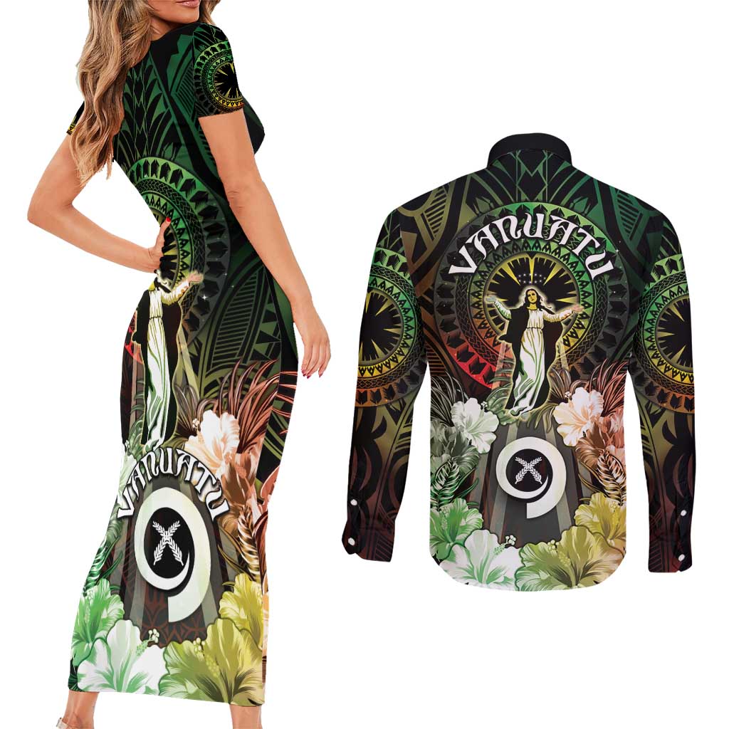 Vanuatu Happy Assumption Day Couples Matching Short Sleeve Bodycon Dress and Long Sleeve Button Shirt LT05 - Polynesian Pride