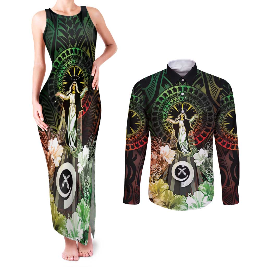 Vanuatu Happy Assumption Day Couples Matching Tank Maxi Dress and Long Sleeve Button Shirt LT05 Reggae - Polynesian Pride