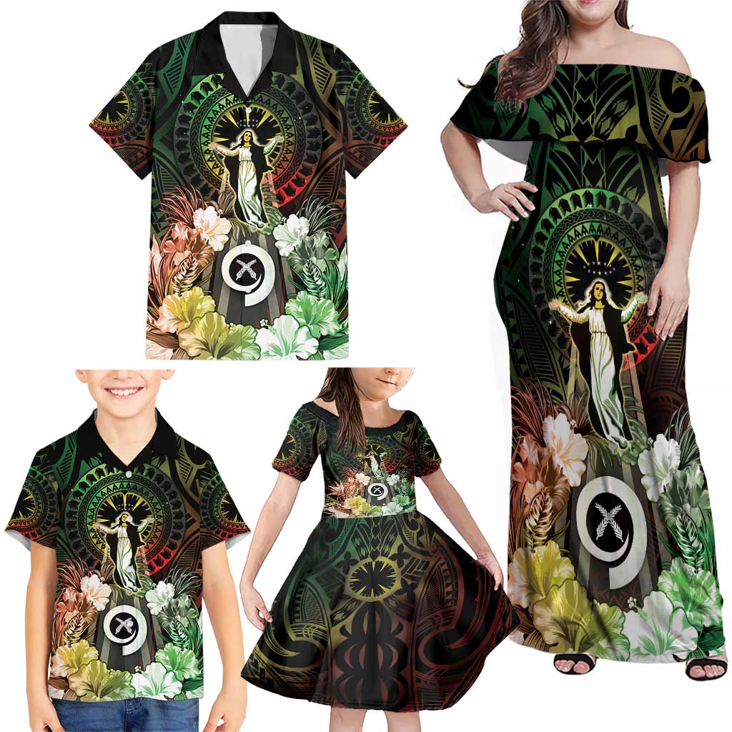 Vanuatu Happy Assumption Day Family Matching Off Shoulder Maxi Dress and Hawaiian Shirt LT05 - Polynesian Pride