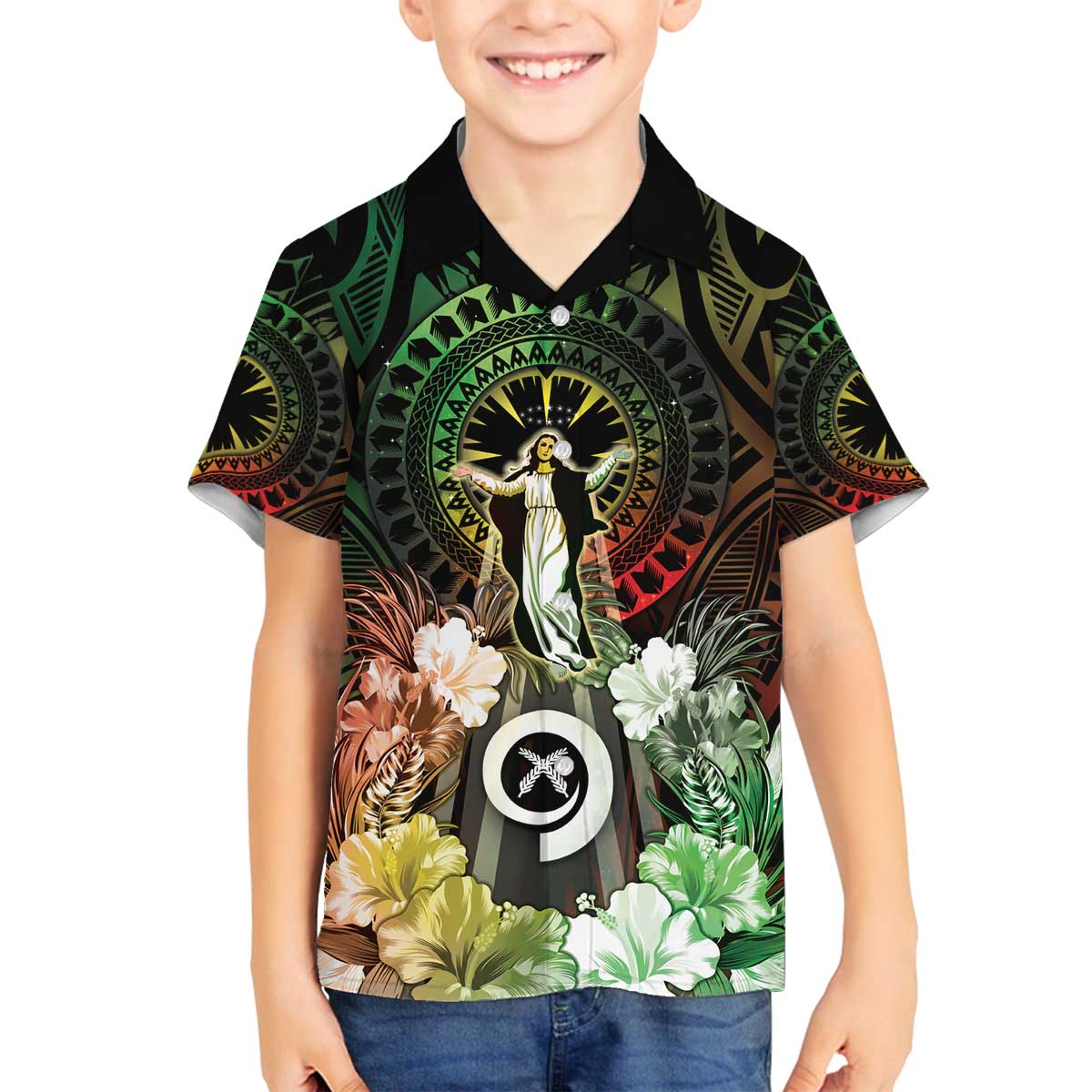 Vanuatu Happy Assumption Day Family Matching Off Shoulder Short Dress and Hawaiian Shirt LT05 Son's Shirt Reggae - Polynesian Pride