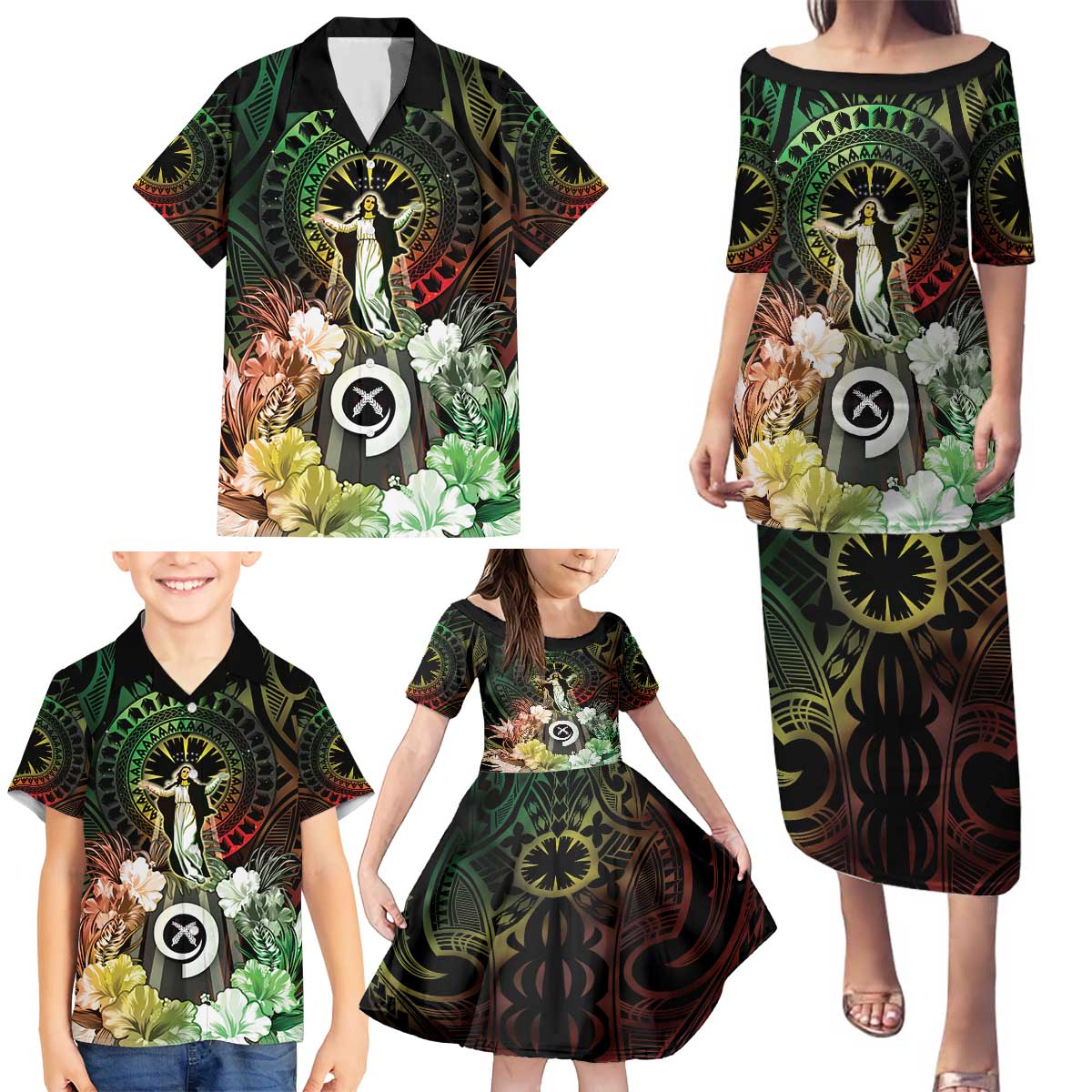 Vanuatu Happy Assumption Day Family Matching Puletasi and Hawaiian Shirt LT05 - Polynesian Pride