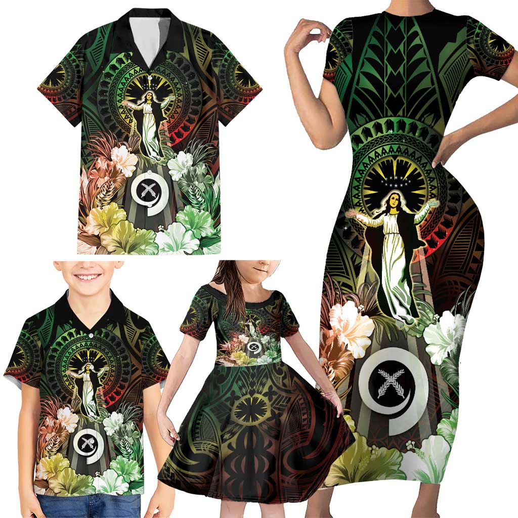 Vanuatu Happy Assumption Day Family Matching Short Sleeve Bodycon Dress and Hawaiian Shirt