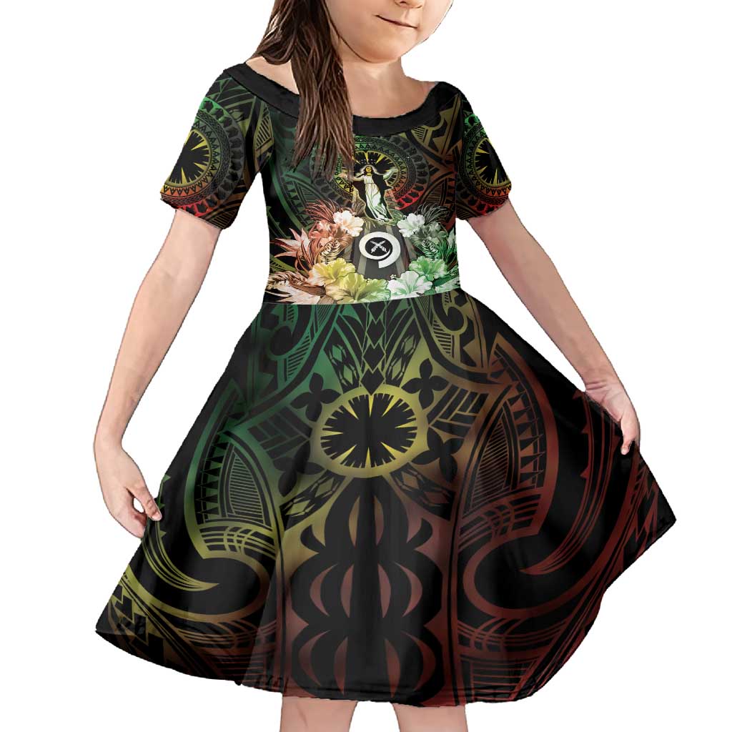 Vanuatu Happy Assumption Day Family Matching Summer Maxi Dress and Hawaiian Shirt LT05 Daughter's Dress Reggae - Polynesian Pride