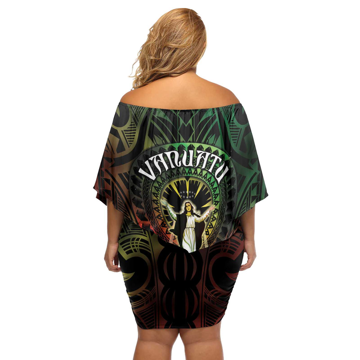Vanuatu Happy Assumption Day Off Shoulder Short Dress LT05 - Polynesian Pride