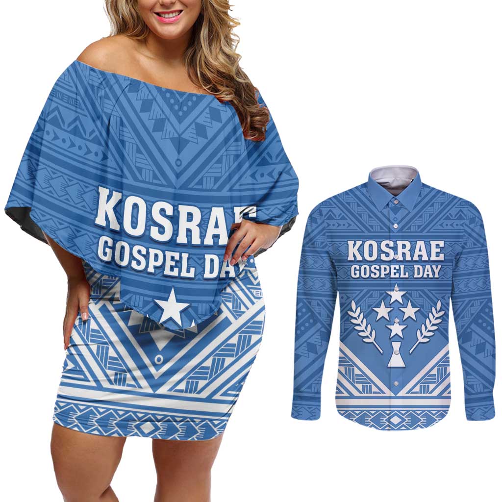 Personalised Kosrae State Gospel Day Couples Matching Off Shoulder Short Dress and Long Sleeve Button Shirt Simple Style