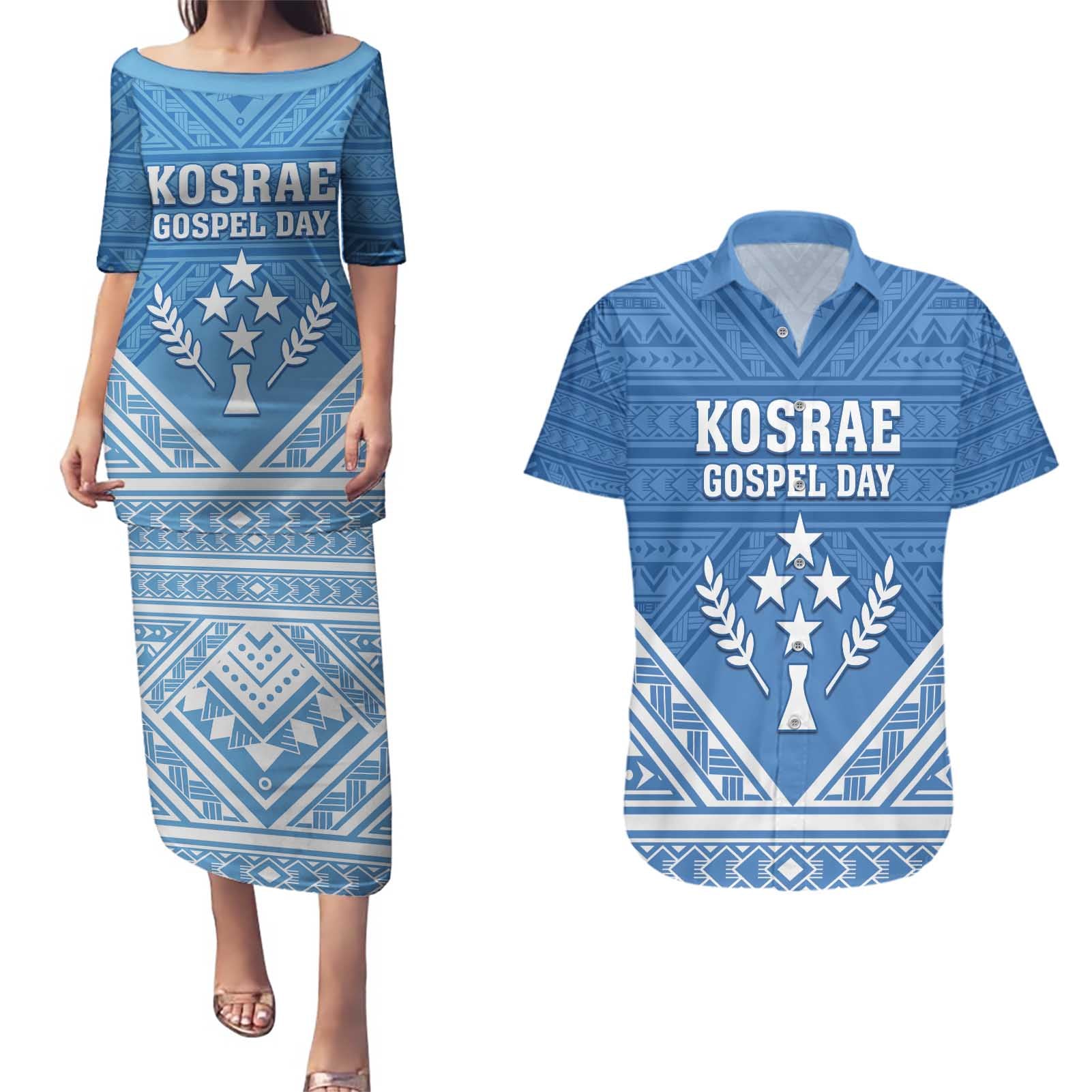 Personalised Kosrae State Gospel Day Couples Matching Puletasi and Hawaiian Shirt Simple Style