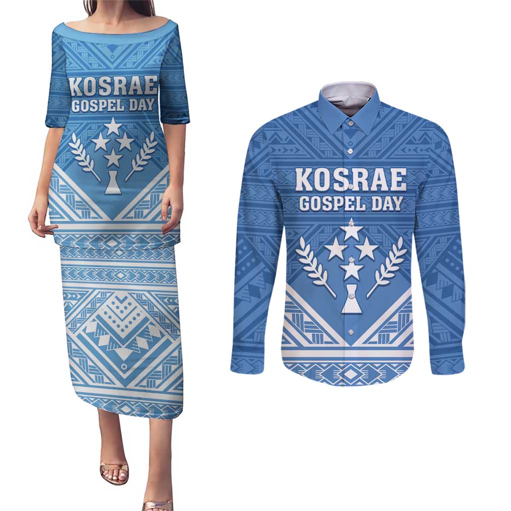 Personalised Kosrae State Gospel Day Couples Matching Puletasi and Long Sleeve Button Shirt Simple Style