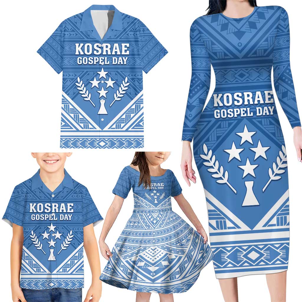 Personalised Kosrae State Gospel Day Family Matching Long Sleeve Bodycon Dress and Hawaiian Shirt Simple Style