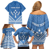 Personalised Kosrae State Gospel Day Family Matching Off Shoulder Short Dress and Hawaiian Shirt Simple Style