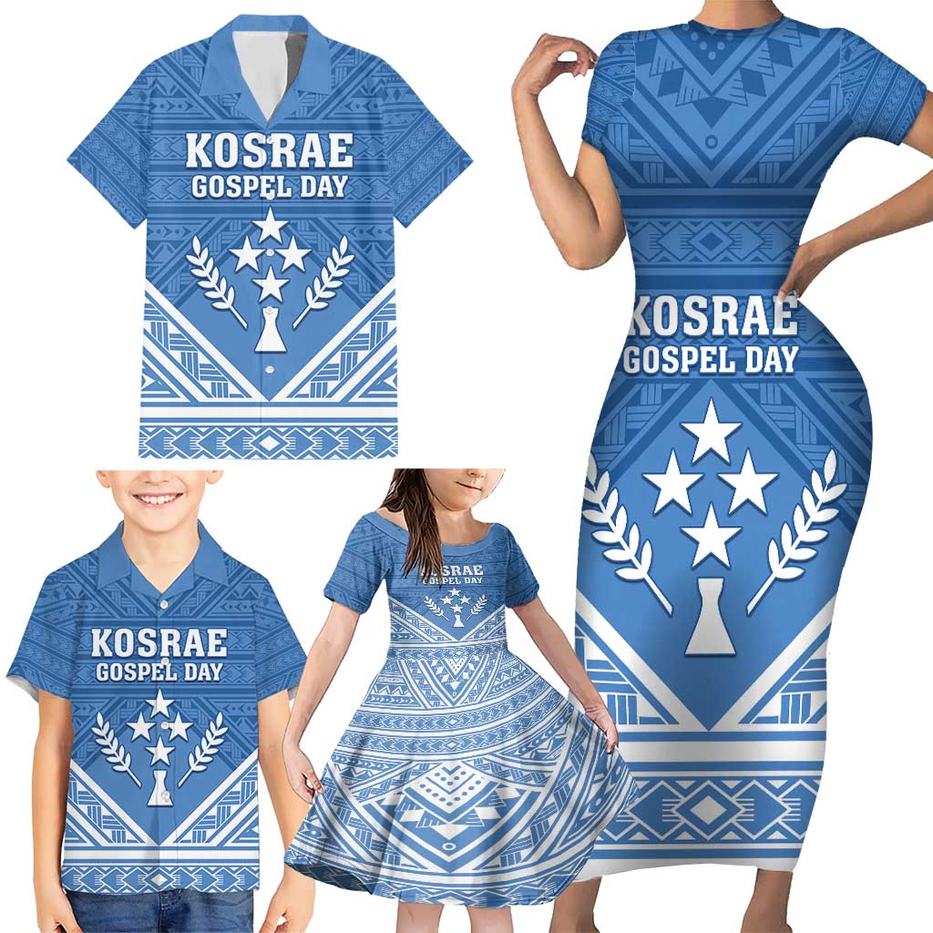 Personalised Kosrae State Gospel Day Family Matching Short Sleeve Bodycon Dress and Hawaiian Shirt Simple Style