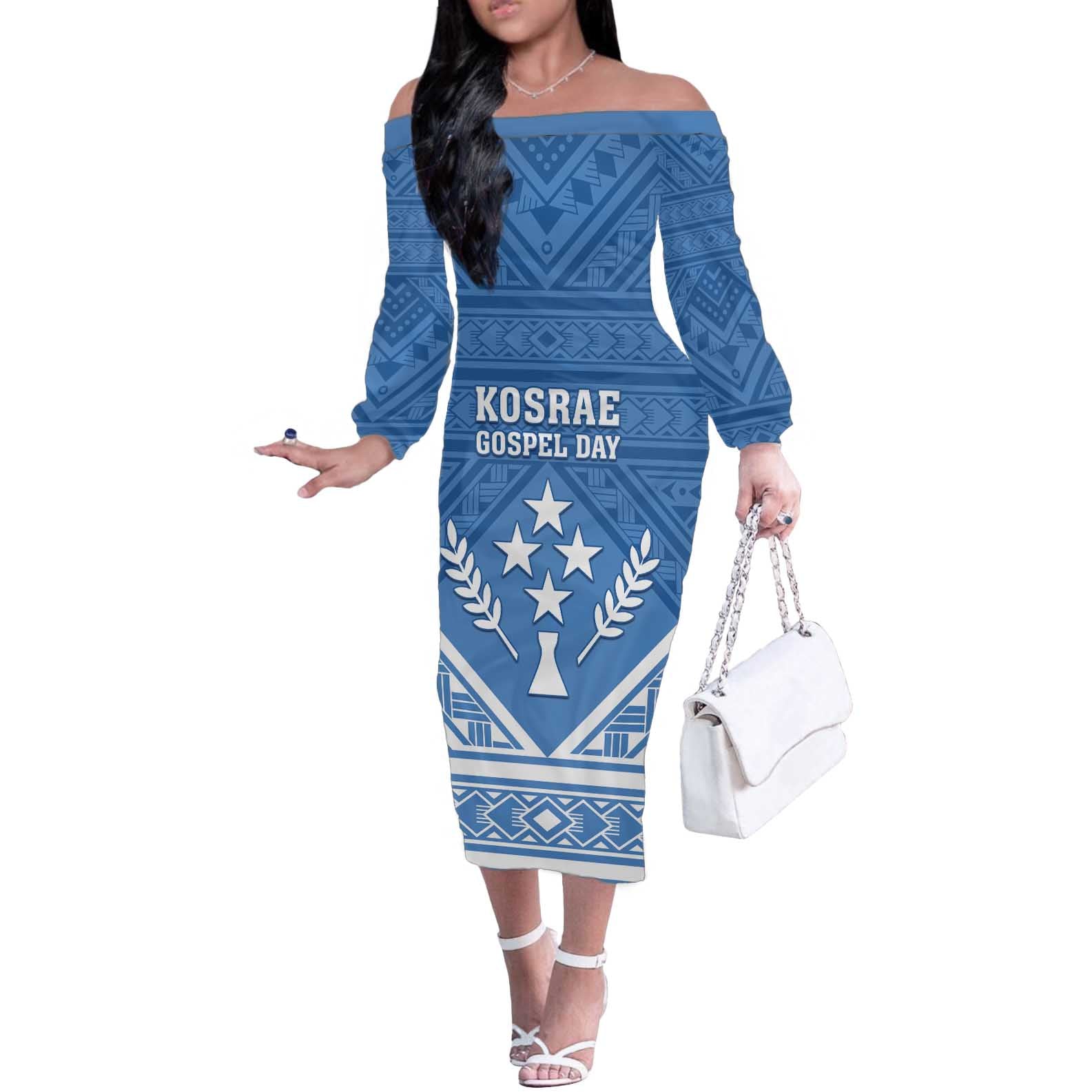 Personalised Kosrae State Gospel Day Off The Shoulder Long Sleeve Dress Simple Style