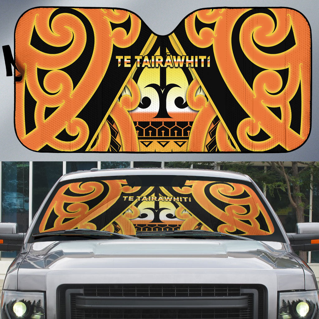 New Zealand Te Tairawhiti Auto Sun Shade Maori Koru Pattern LT05 Orange - Polynesian Pride