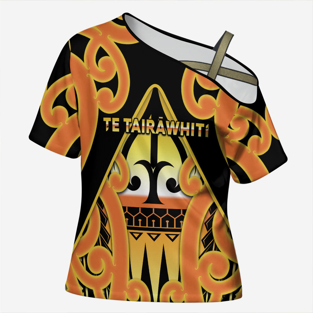 Personalised New Zealand Te Tairawhiti Cross Shoulder Shirt Maori Koru Pattern LT05 Female Orange - Polynesian Pride