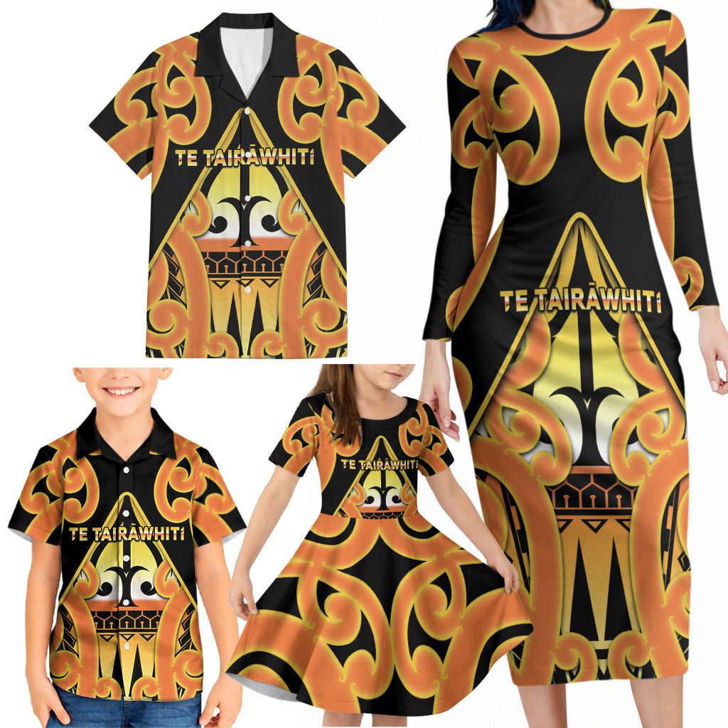 Personalised New Zealand Te Tairawhiti Family Matching Long Sleeve Bodycon Dress and Hawaiian Shirt Maori Koru Pattern LT05 - Polynesian Pride