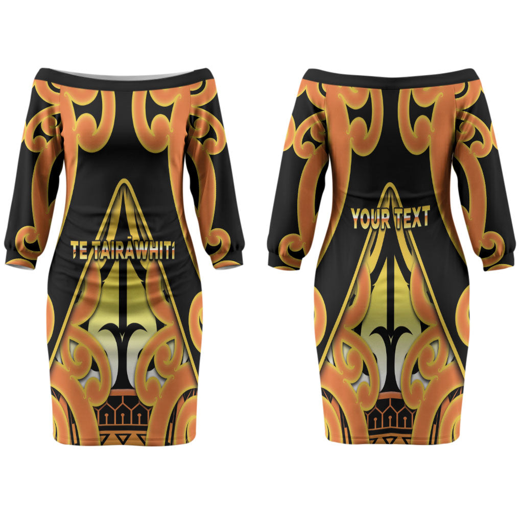 Personalised New Zealand Te Tairawhiti Family Matching Off The Shoulder Long Sleeve Dress and Hawaiian Shirt Maori Koru Pattern LT05 Mom's Dress Orange - Polynesian Pride