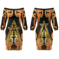 Personalised New Zealand Te Tairawhiti Family Matching Off The Shoulder Long Sleeve Dress and Hawaiian Shirt Maori Koru Pattern LT05 Mom's Dress Orange - Polynesian Pride