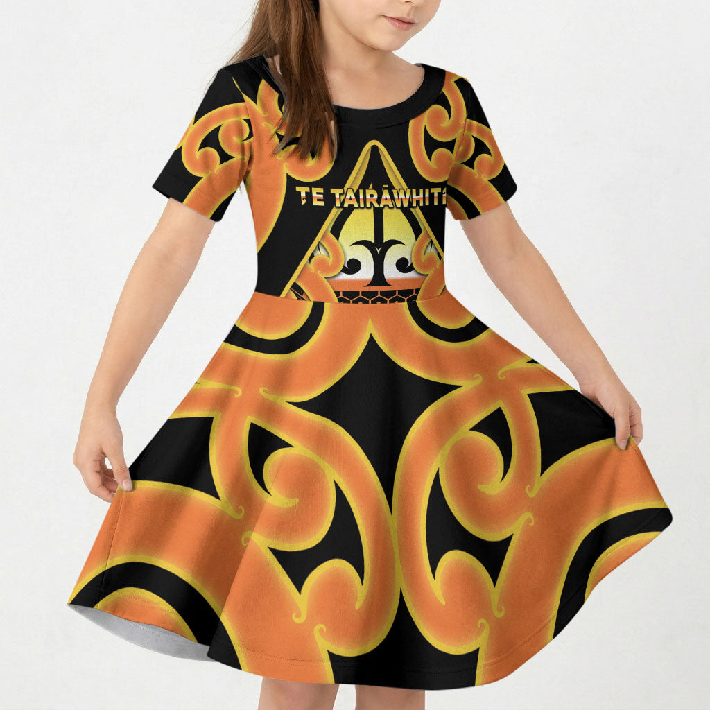 Personalised New Zealand Te Tairawhiti Kid Short Sleeve Dress Maori Koru Pattern LT05 KID Orange - Polynesian Pride