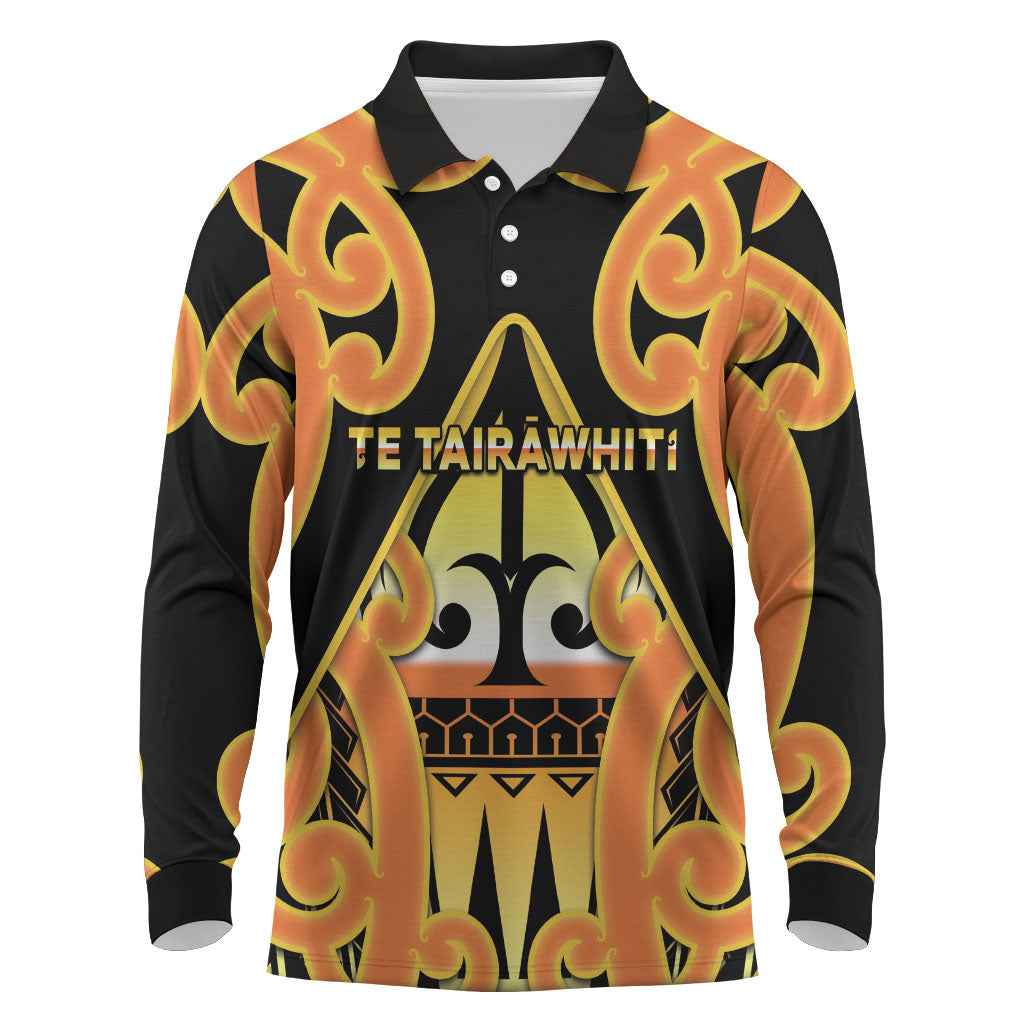 Personalised New Zealand Te Tairawhiti Long Sleeve Polo Shirt Maori Koru Pattern LT05 Orange - Polynesian Pride