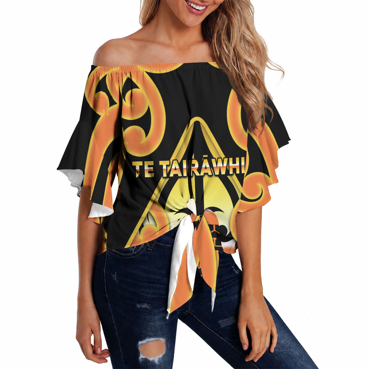 Personalised New Zealand Te Tairawhiti Off Shoulder Wrap Waist Top Maori Koru Pattern LT05 - Polynesian Pride
