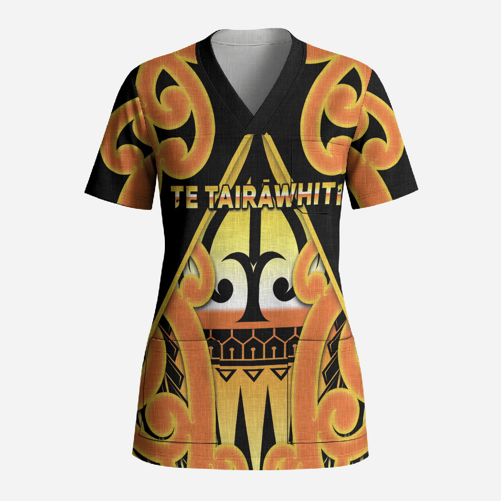 Personalised New Zealand Te Tairawhiti Scrub Top Maori Koru Pattern LT05 Adult Orange - Polynesian Pride