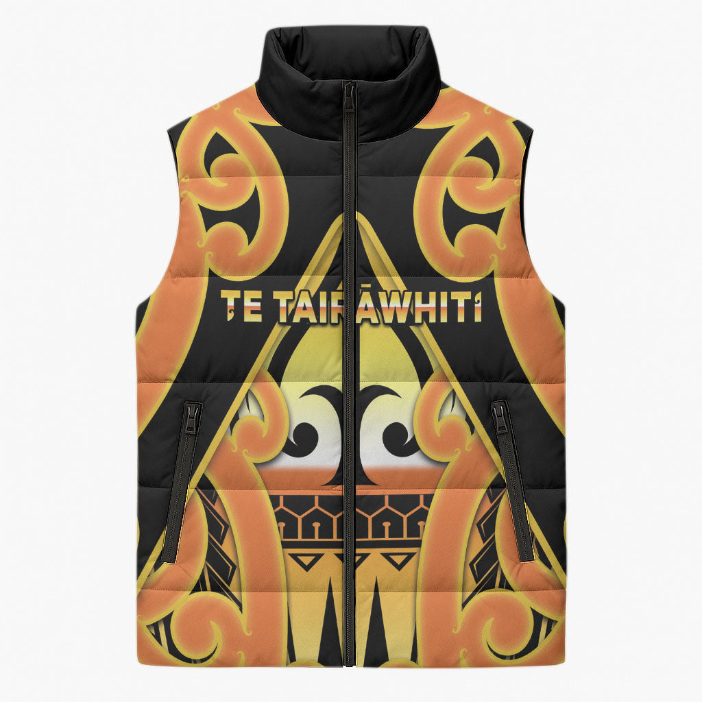 Personalised New Zealand Te Tairawhiti Sleeveless Puffer Jacket Maori Koru Pattern LT05 Unisex Orange - Polynesian Pride