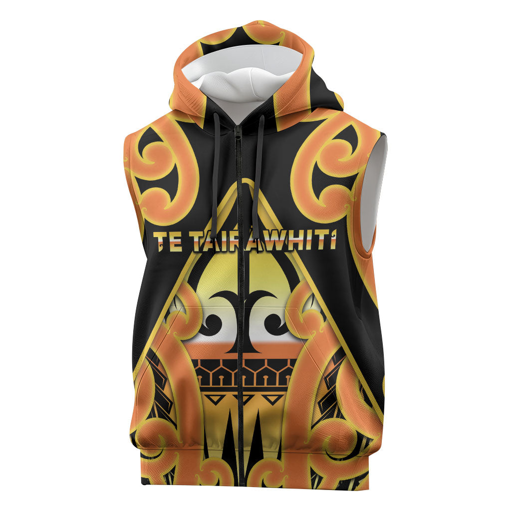 Personalised New Zealand Te Tairawhiti Sleeveless Zip Hoodie Maori Koru Pattern LT05 Orange - Polynesian Pride