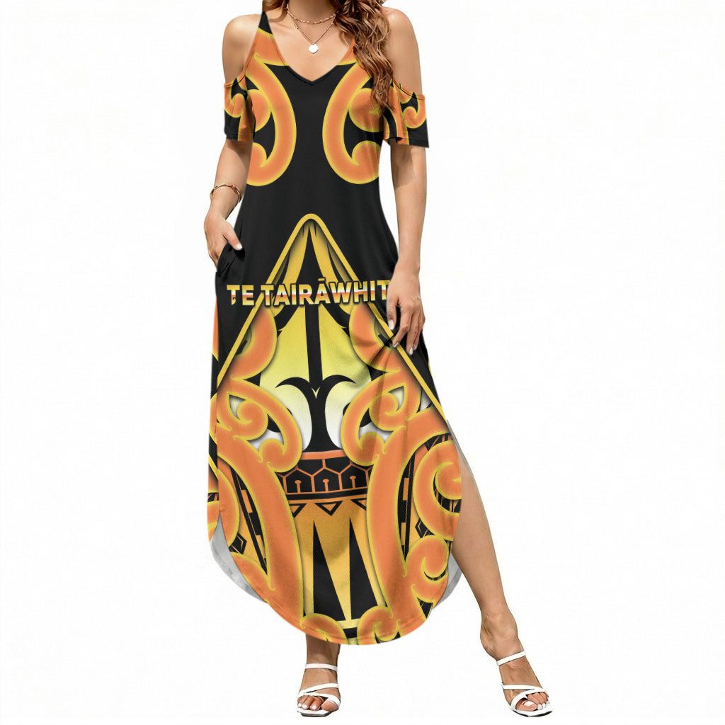 Personalised New Zealand Te Tairawhiti Summer Maxi Dress Maori Koru Pattern LT05 Women Orange - Polynesian Pride