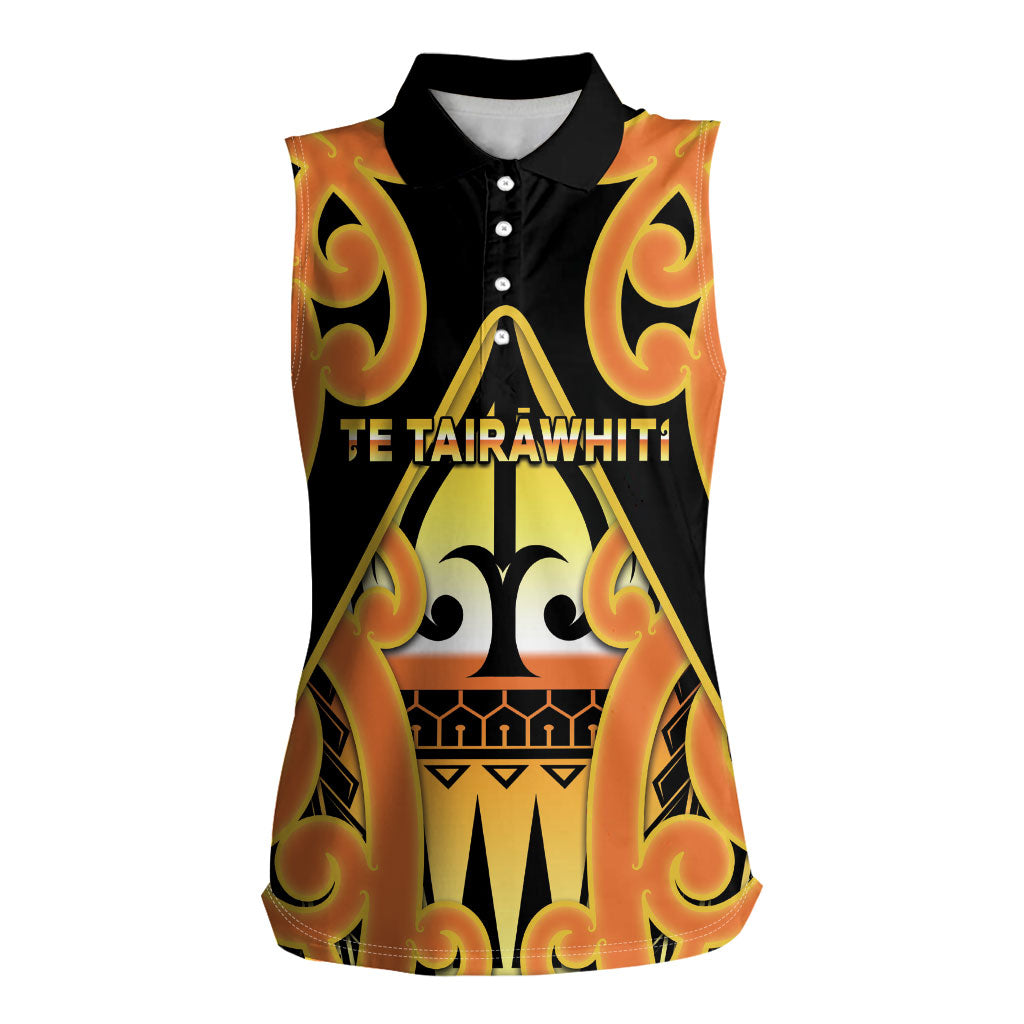 Personalised New Zealand Te Tairawhiti Women Sleeveless Polo Shirt Maori Koru Pattern LT05 Female Orange - Polynesian Pride