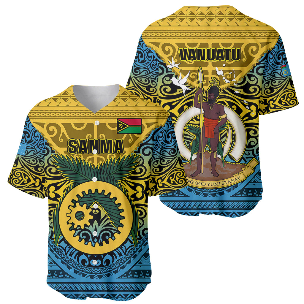 Vanuatu Sanma Province Baseball Jersey Coat Of Arms And Namele Fern Polynesian Pattern LT05 - Polynesian Pride