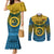 Vanuatu Sanma Province Couples Matching Mermaid Dress and Long Sleeve Button Shirts Coat Of Arms And Namele Fern Polynesian Pattern LT05 Yellow - Polynesian Pride