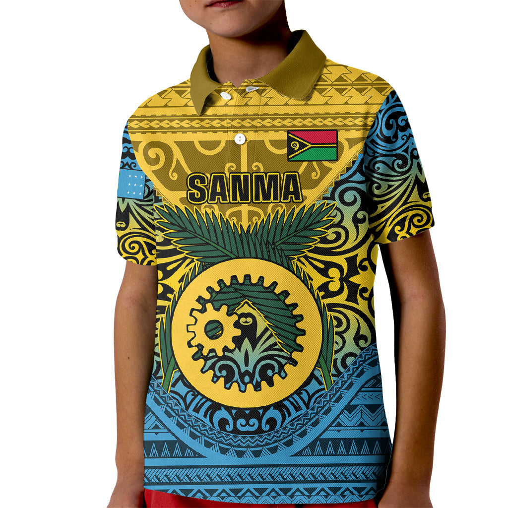 Vanuatu Sanma Province Kid Polo Shirt Coat Of Arms And Namele Fern Polynesian Pattern LT05 Kid Yellow - Polynesian Pride