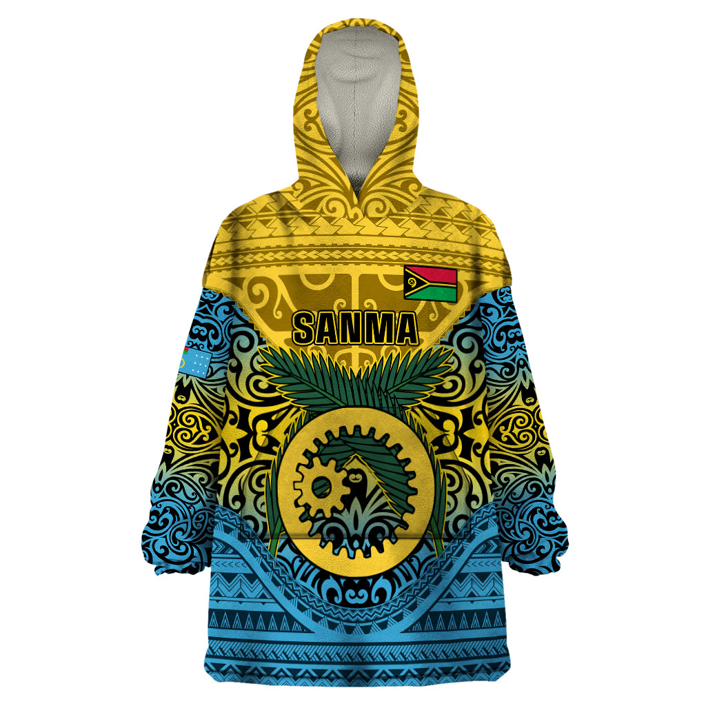 Vanuatu Sanma Province Wearable Blanket Hoodie Coat Of Arms And Namele Fern Polynesian Pattern LT05 One Size Yellow - Polynesian Pride