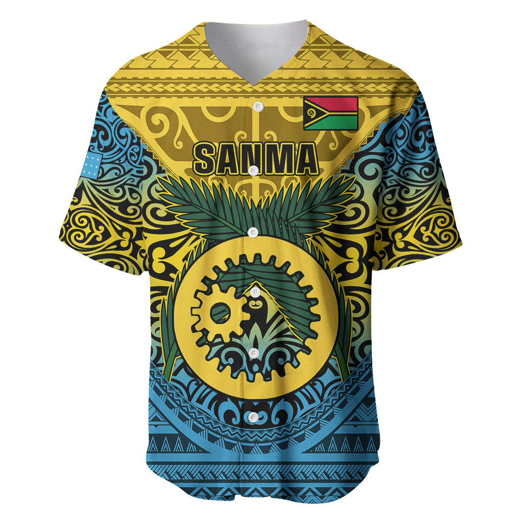 Personalized Vanuatu Sanma Province Baseball Jersey Coat Of Arms And Namele Fern Polynesian Pattern LT05 Yellow - Polynesian Pride