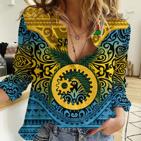 Personalized Vanuatu Sanma Province Women Casual Shirt Coat Of Arms And Namele Fern Polynesian Pattern LT05 Female Yellow - Polynesian Pride