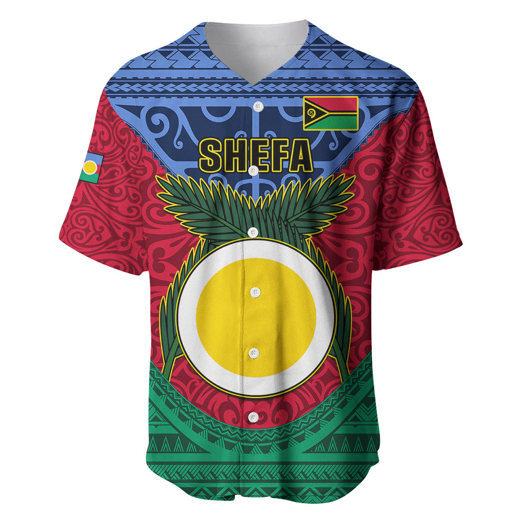 Vanuatu Shefa Province Baseball Jersey Coat Of Arms And Namele Fern Polynesian Pattern LT05 Red - Polynesian Pride