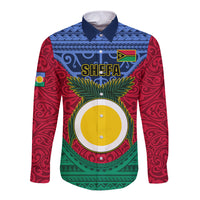 Vanuatu Shefa Province Long Sleeve Button Shirt Coat Of Arms And Namele Fern Polynesian Pattern LT05 Unisex Red - Polynesian Pride