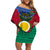 Vanuatu Shefa Province Off Shoulder Short Dress Coat Of Arms And Namele Fern Polynesian Pattern LT05 Women Red - Polynesian Pride