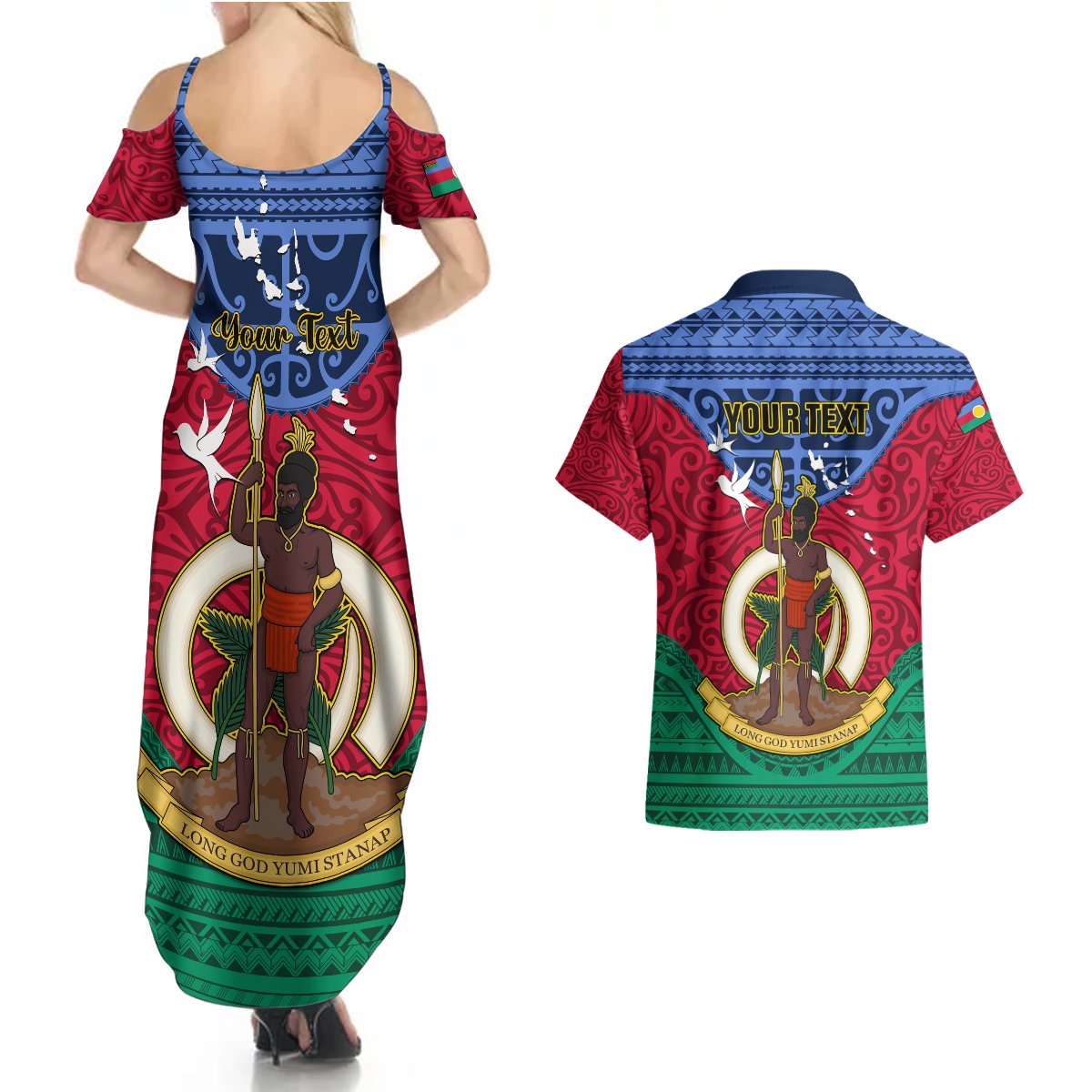 Personalized Vanuatu Shefa Province Couples Matching Summer Maxi Dress and Hawaiian Shirt Coat Of Arms And Namele Fern Polynesian Pattern LT05 - Polynesian Pride