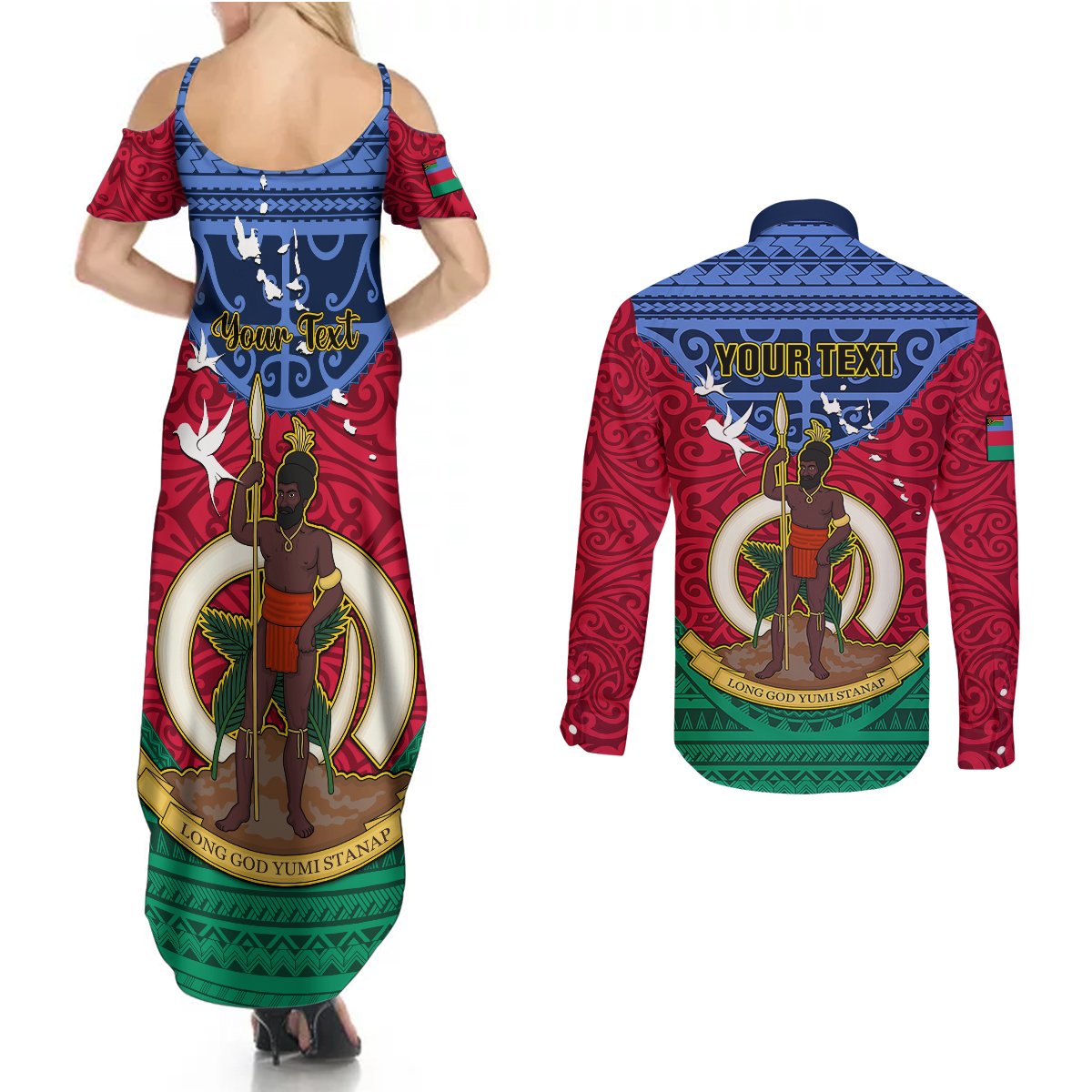 Personalized Vanuatu Shefa Province Couples Matching Summer Maxi Dress and Long Sleeve Button Shirts Coat Of Arms And Namele Fern Polynesian Pattern LT05 - Polynesian Pride