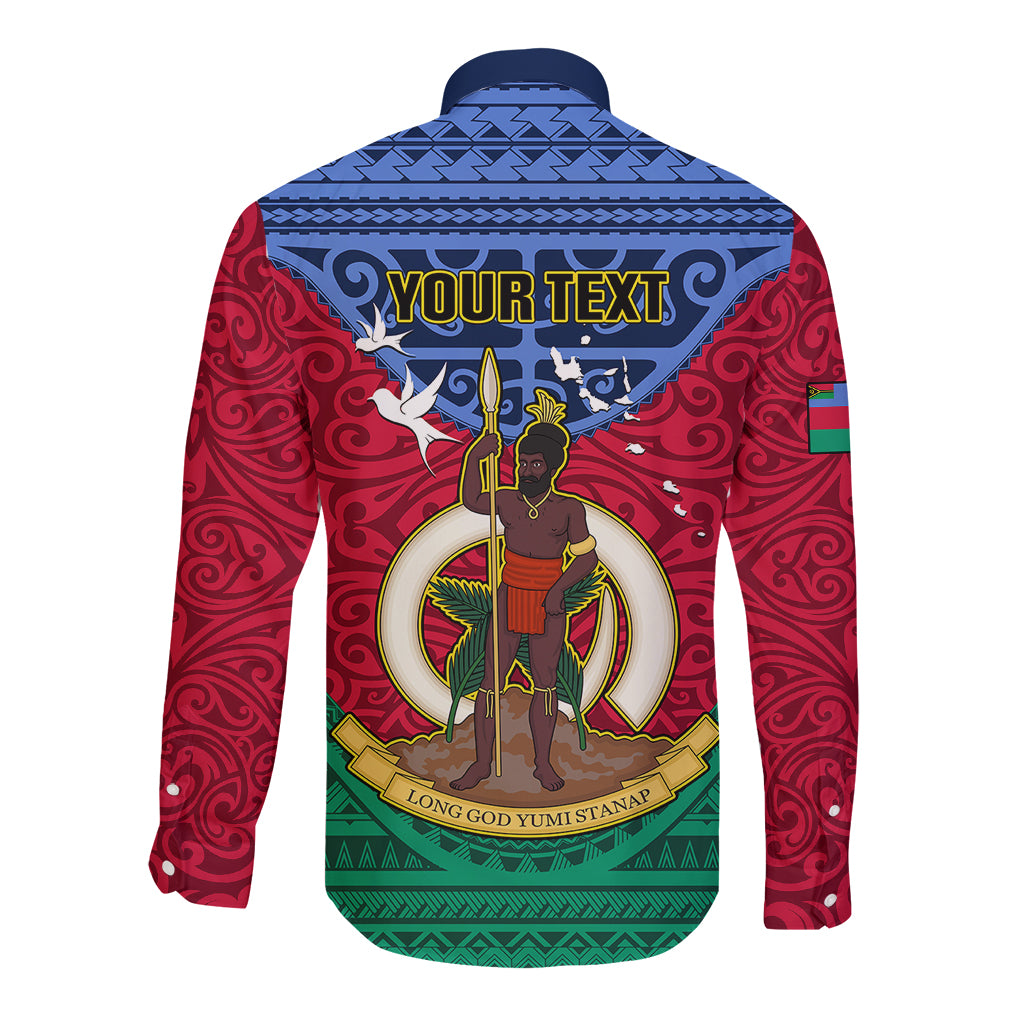 Personalized Vanuatu Shefa Province Long Sleeve Button Shirt Coat Of Arms And Namele Fern Polynesian Pattern LT05 - Polynesian Pride